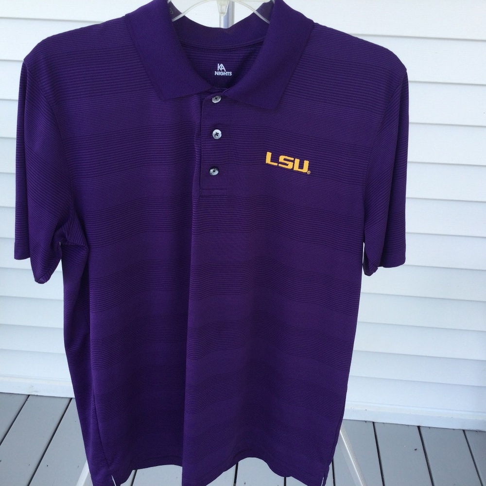 Men’s KA Knight LSU PurpleStripe Golf Shirt Short Sleeve, Size Large
